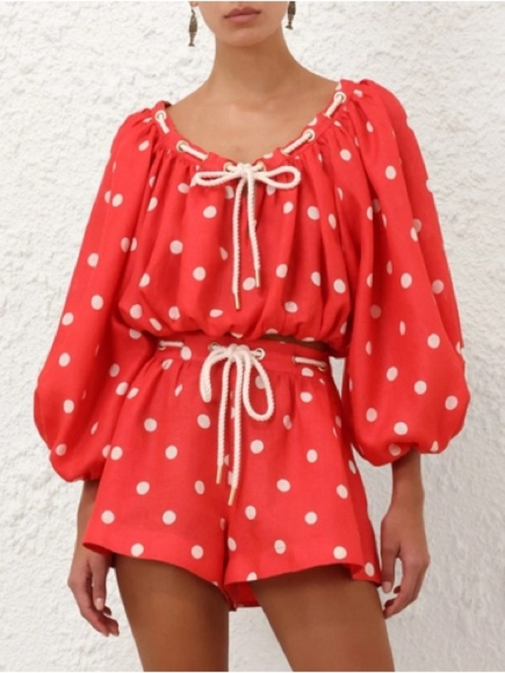 Summer Red Polka Dot Two-Piece Set with Rope Ties